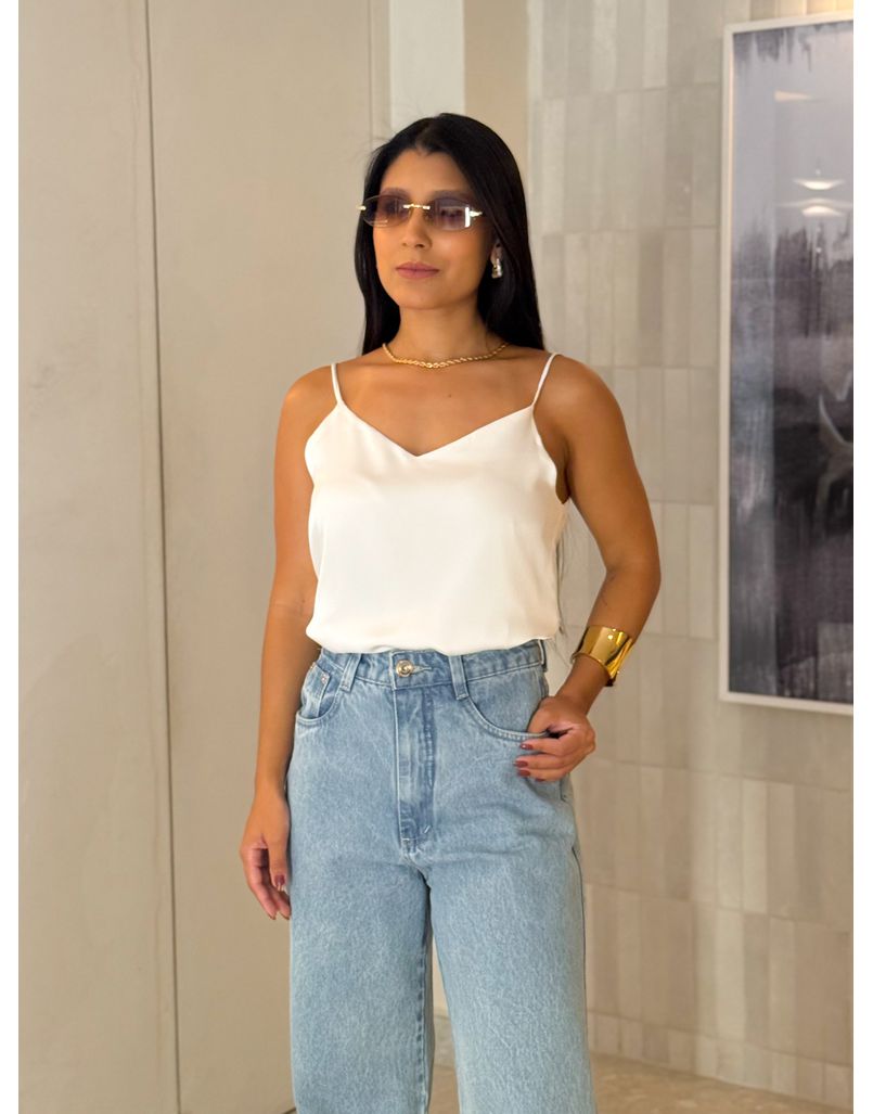 Blusa Cetim Cristiane Branca - Loja La Mina 