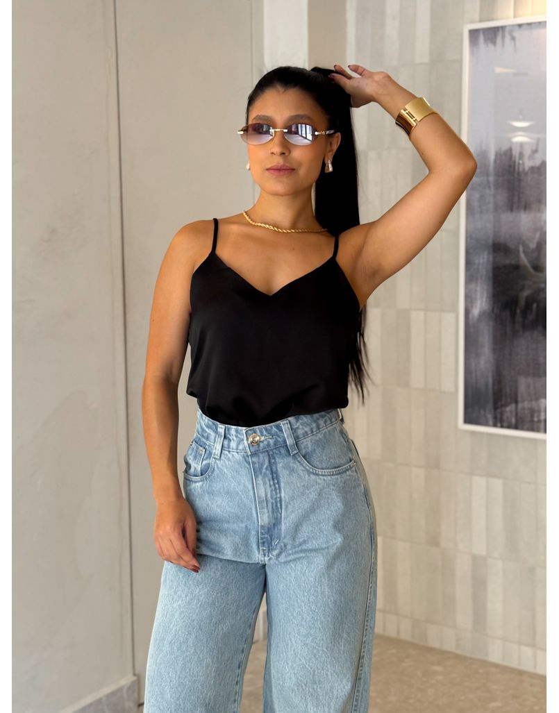 Blusa Cetim Cristiane Preta - Loja La Mina 