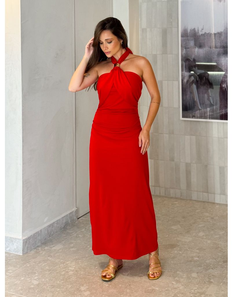 Vestido Midi Natasha Vermelho - Loja La Mina 