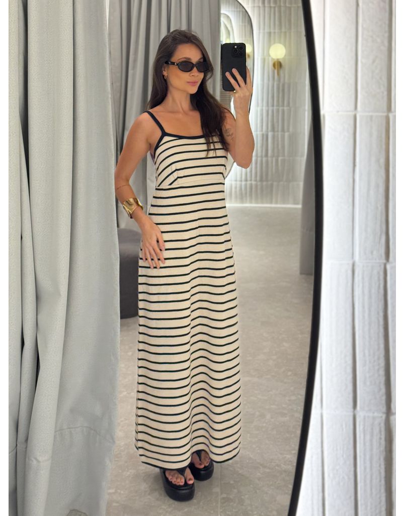 Vestido Tricot Listrado Stela Areia 