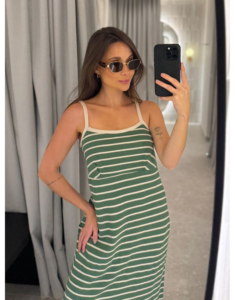 Vestido Tricot Listrado Stela Verde