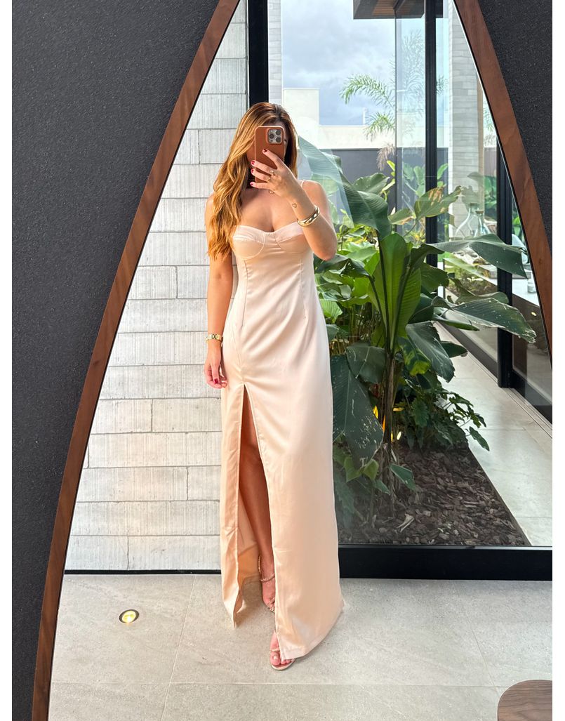 Vestido Acetinado Gabi Champagne