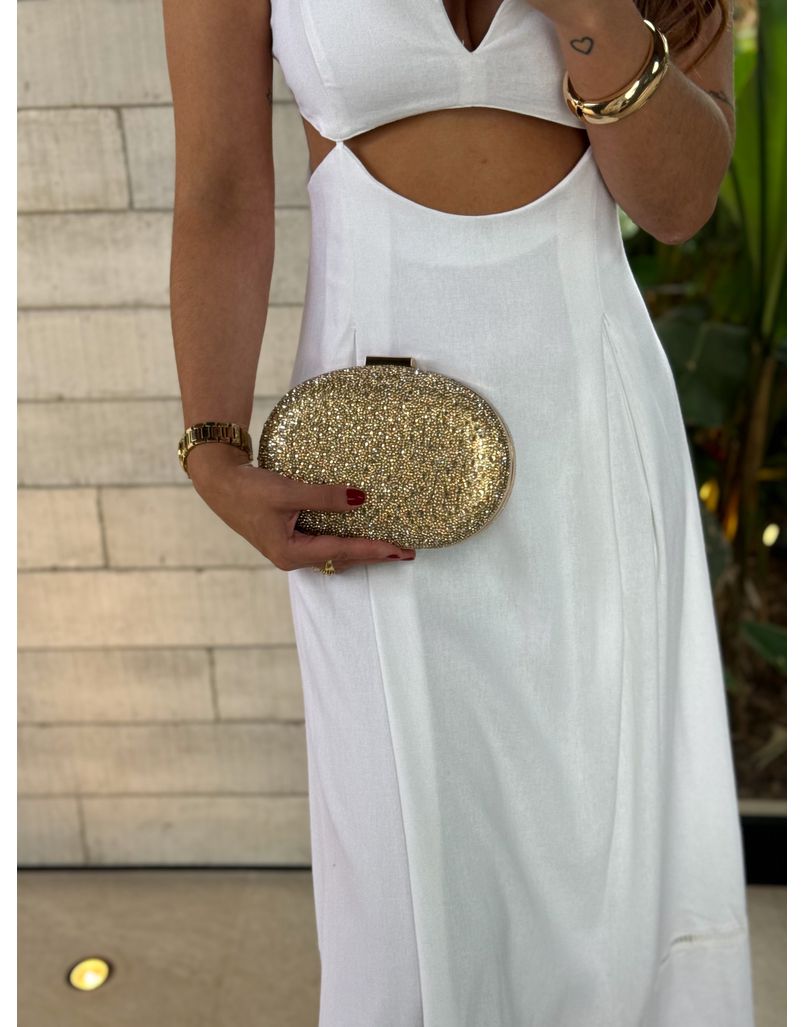Clutch Oval Strass Dourada