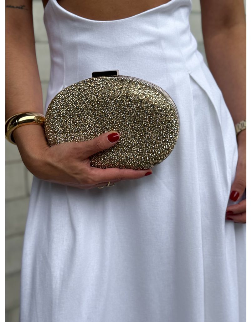 Clutch Oval Strass Dourada