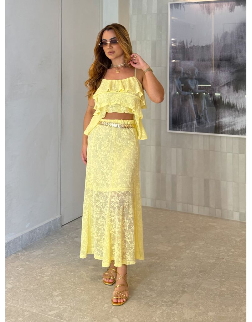 Conjunto Rendado Dara Amarelo