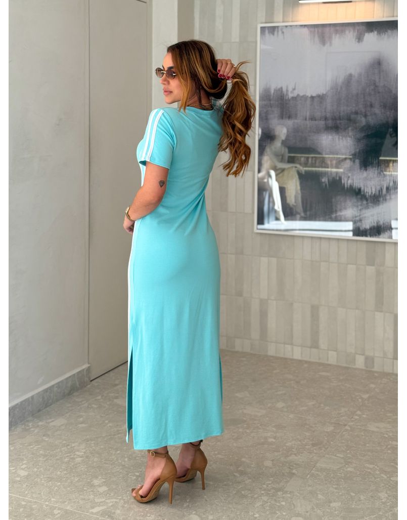 Vestido Manguinha Listra Turquesa