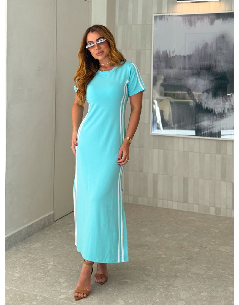 Vestido Manguinha Listra Turquesa