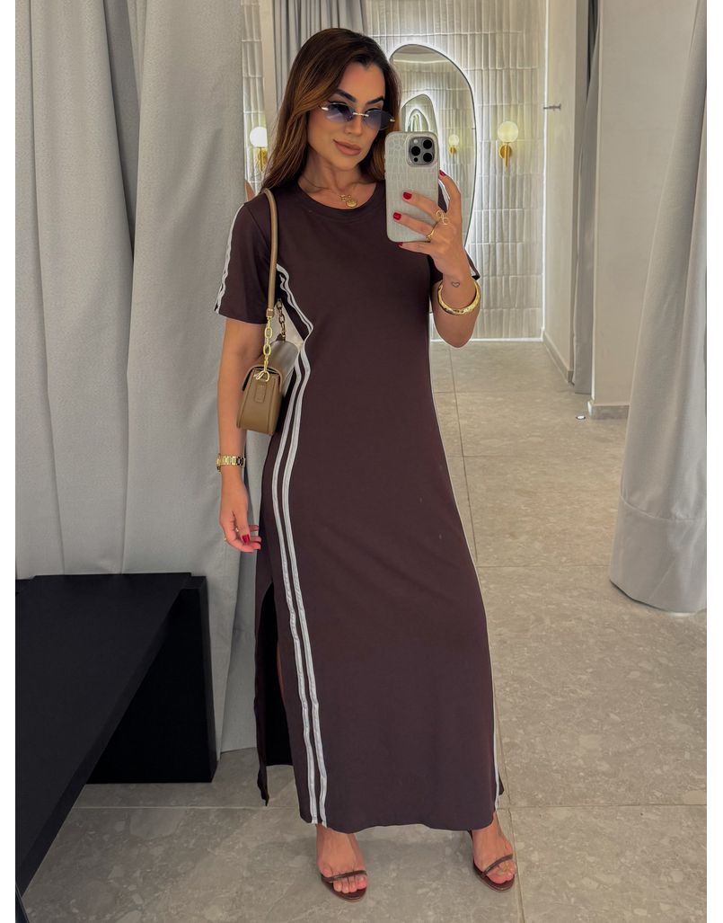 Vestido Manguinha Listra Café