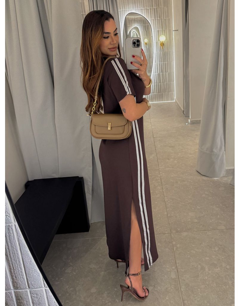 Vestido Manguinha Listra Café