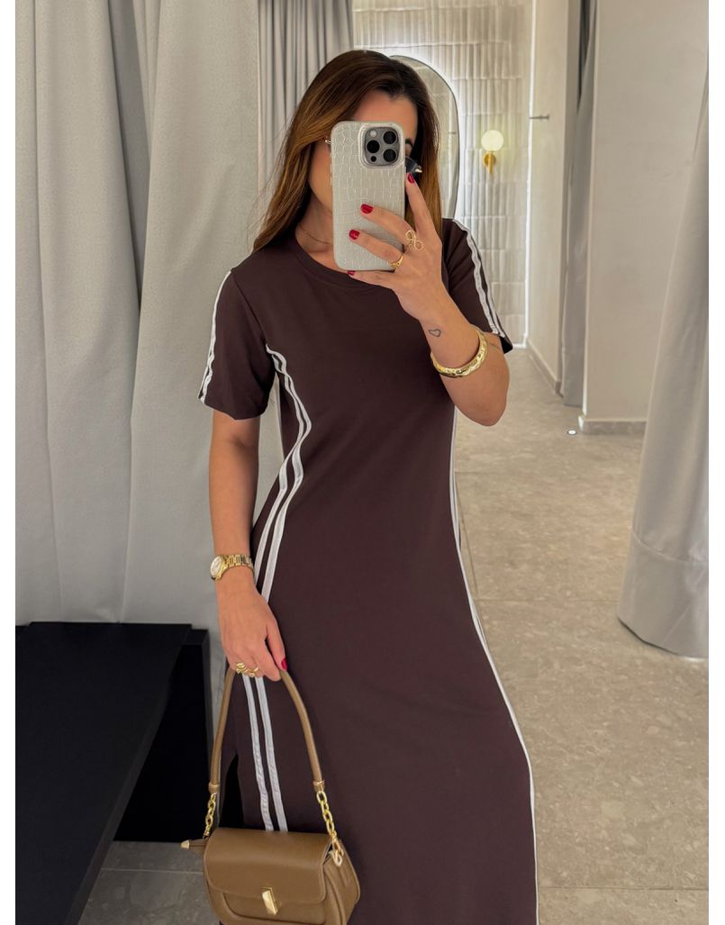 Vestido Manguinha Listra Café