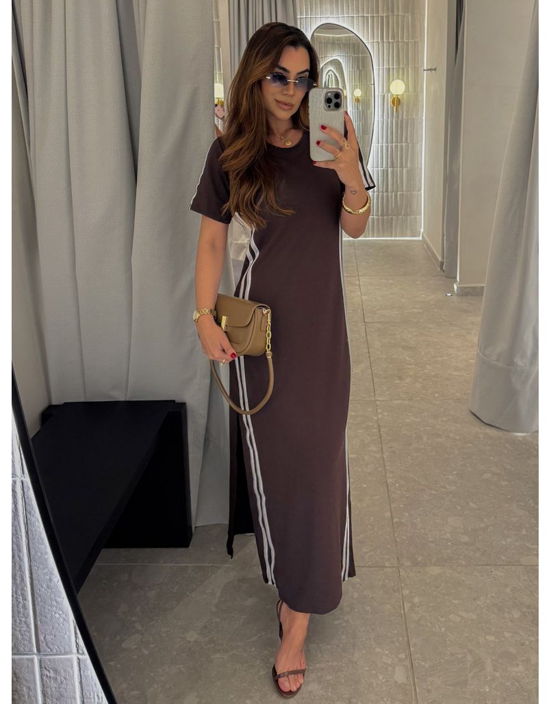 Vestido Manguinha Listra Café