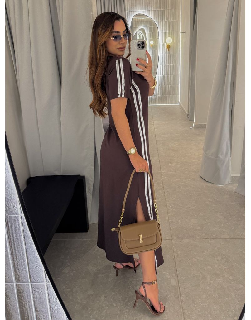 Vestido Manguinha Listra Café