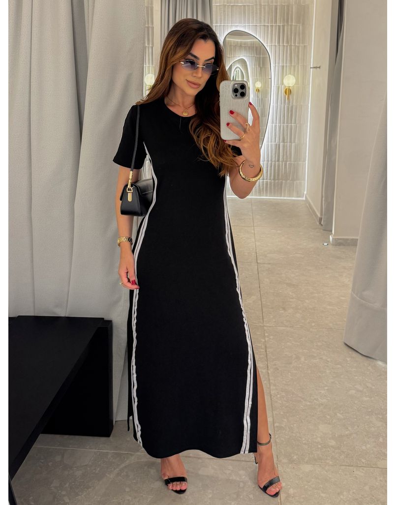 Vestido Manguinha Listra Preto