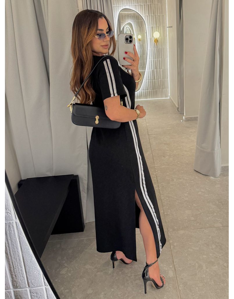 Vestido Manguinha Listra Preto