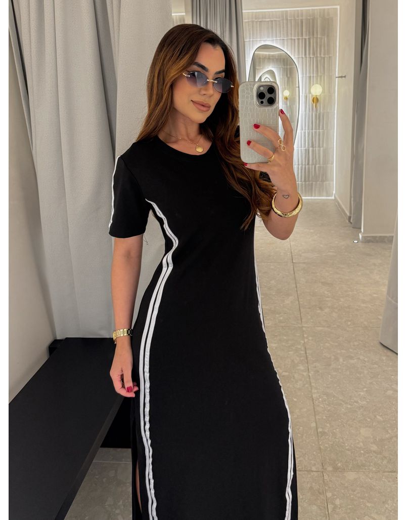 Vestido Manguinha Listra Preto