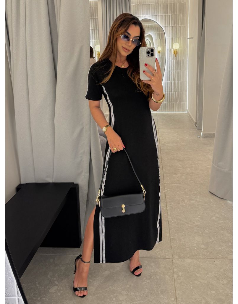 Vestido Manguinha Listra Preto