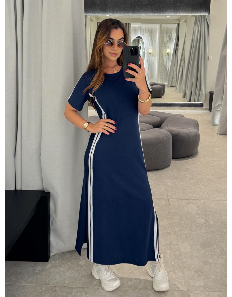 Vestido Manguinha Listra Marinho