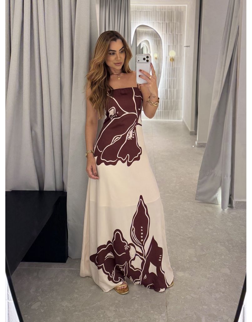 Vestido Longo Estampado Zoe Bordô