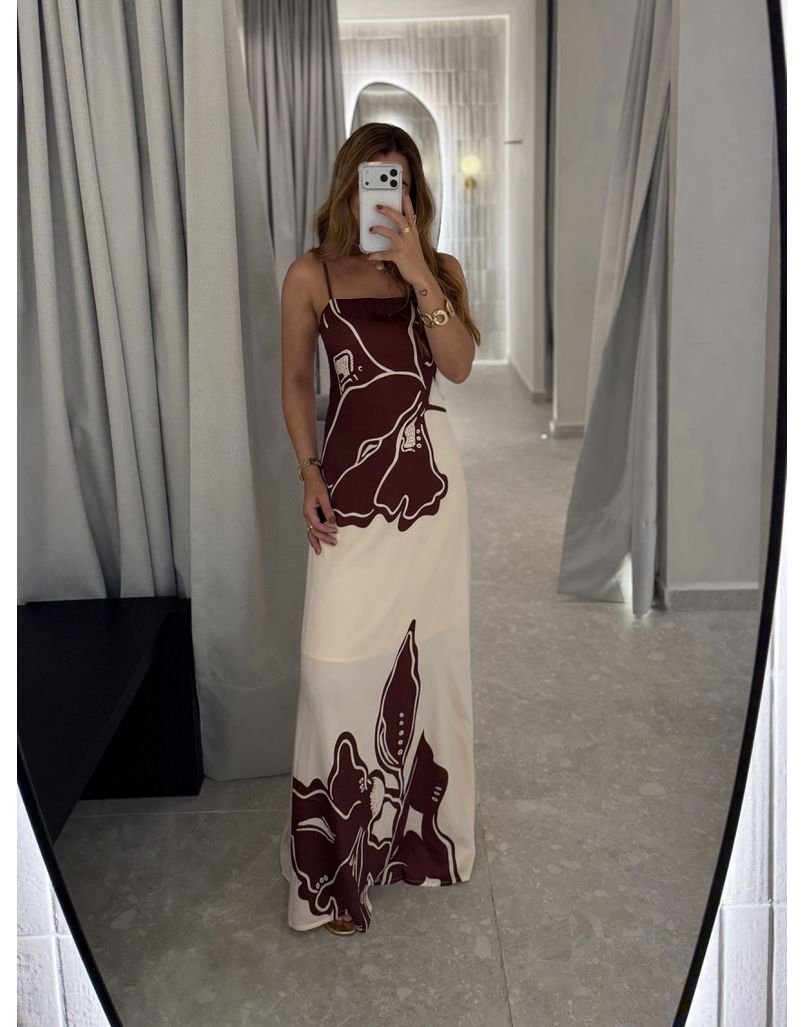 Vestido Longo Estampado Zoe Bordô