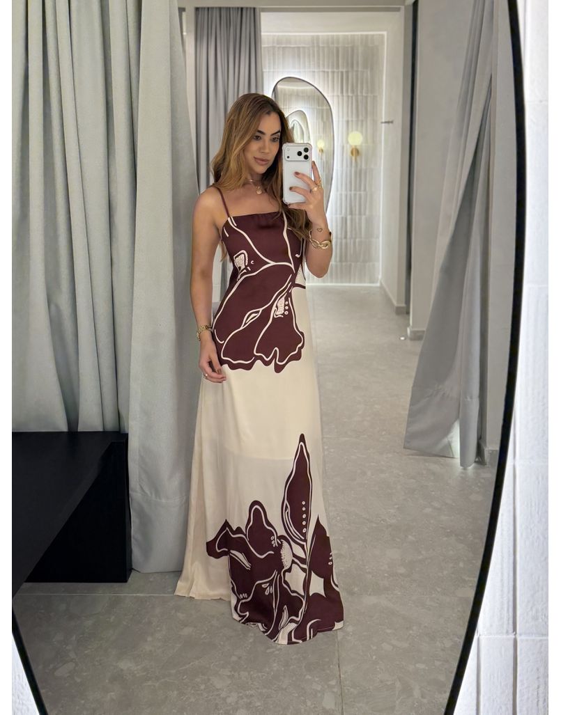 Vestido Longo Estampado Zoe Bordô