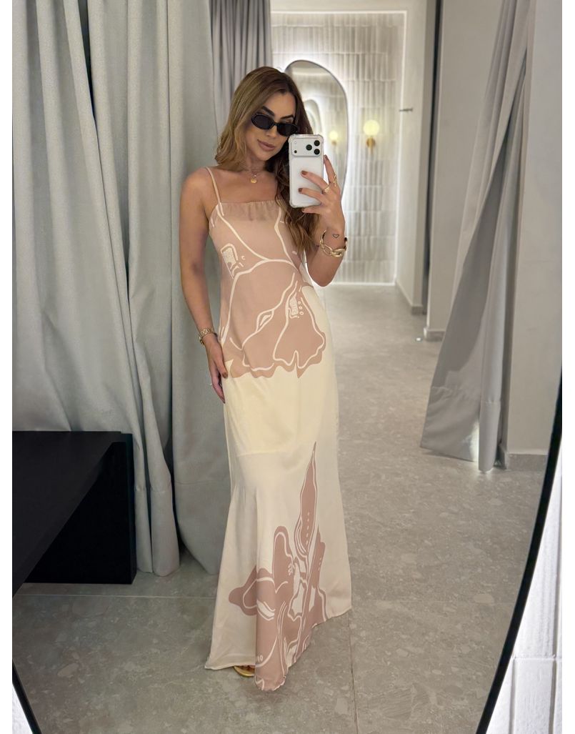 Vestido Longo Estampado Zoe Cappuccino