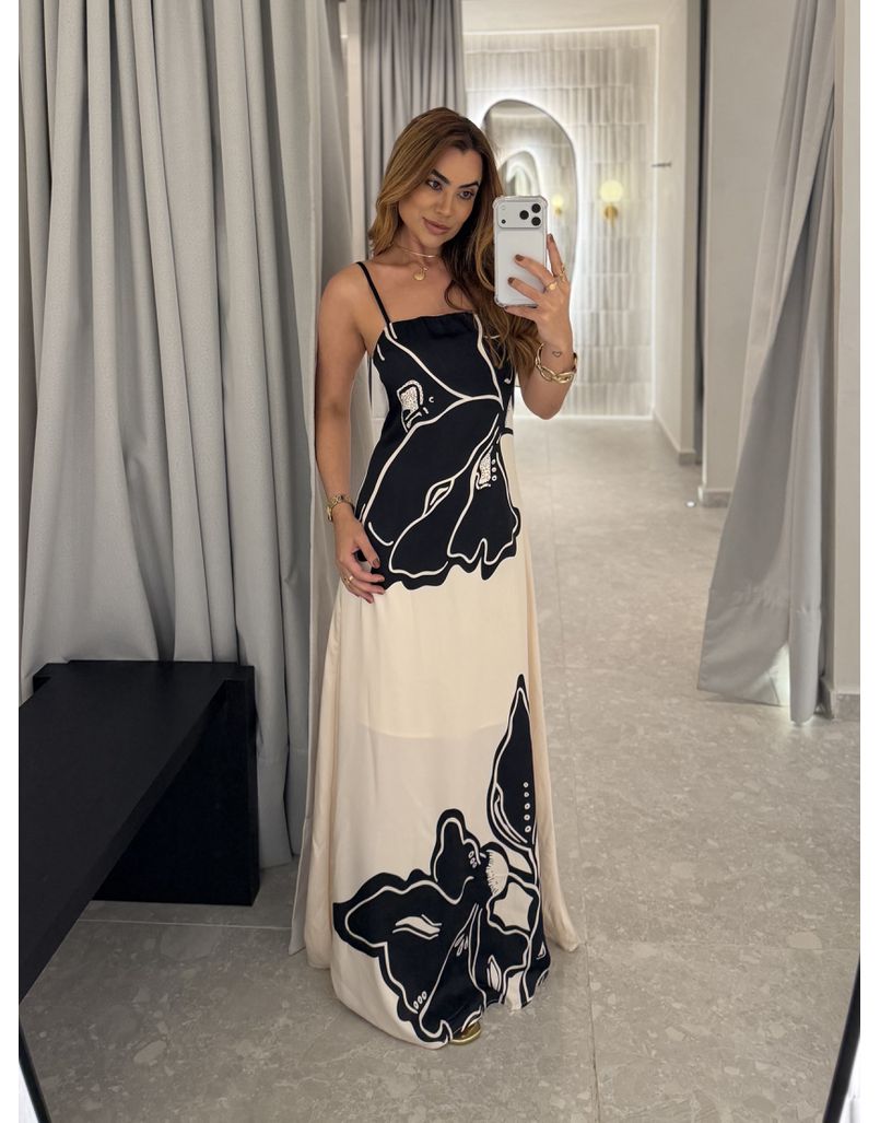 Vestido Longo Estampado Zoe Preto