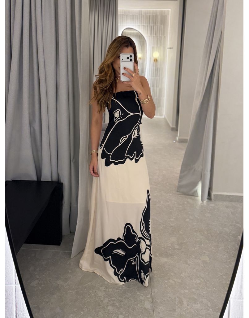 Vestido Longo Estampado Zoe Preto