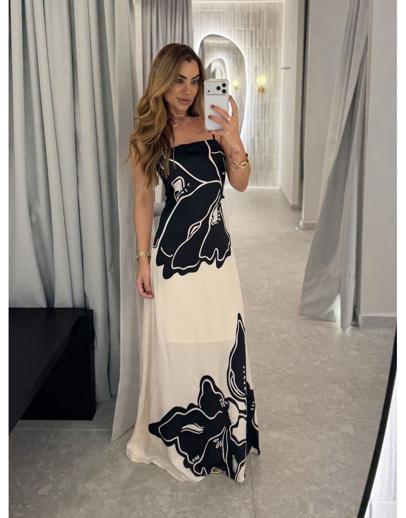 Vestido Longo Estampado Zoe Preto