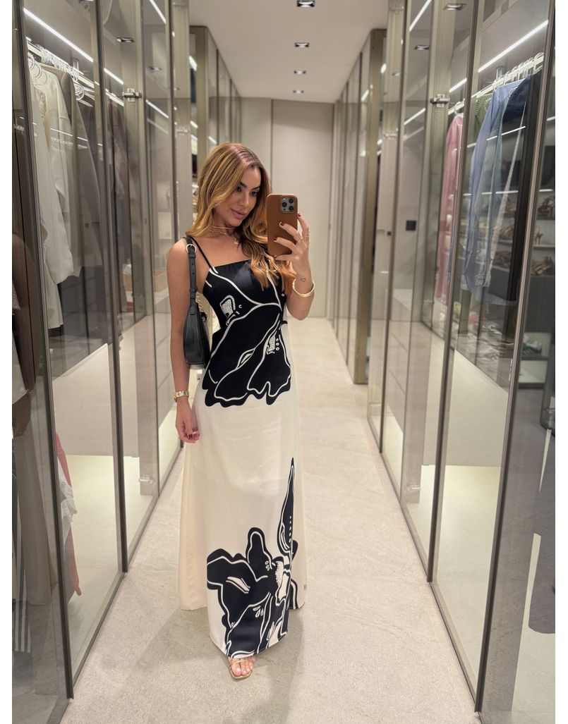 Vestido Longo Estampado Zoe Preto