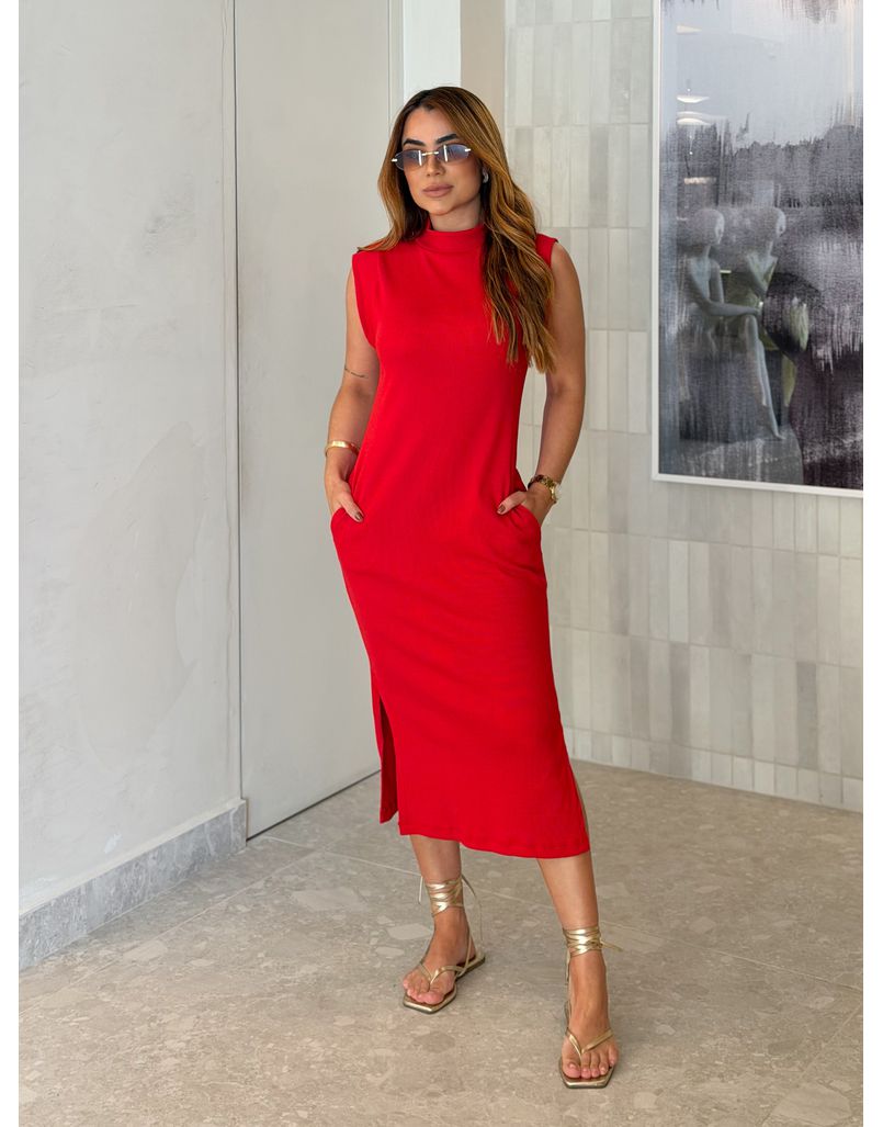 Vestido Canelado Muscle Tee Vermelho