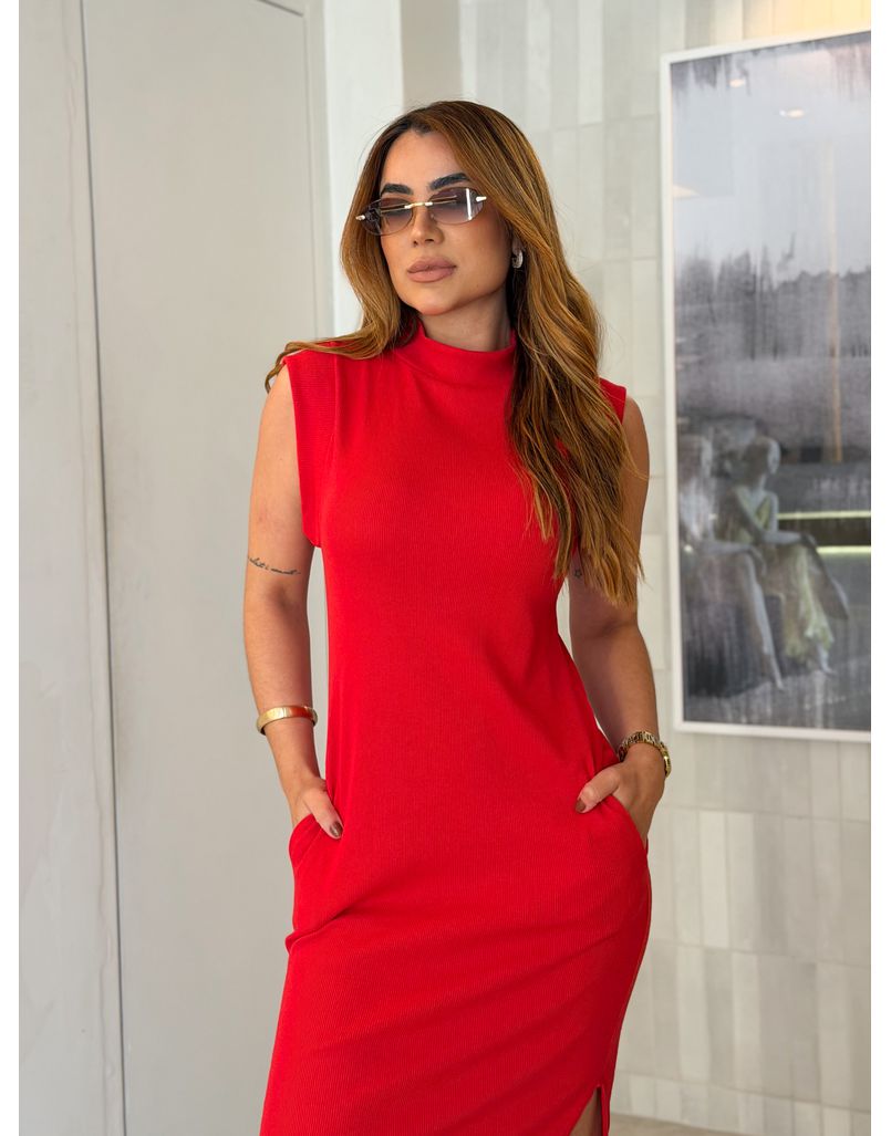 Vestido Canelado Muscle Tee Vermelho