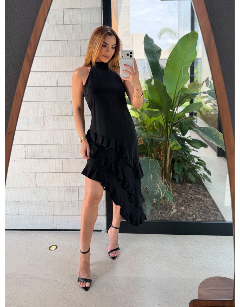 Vestido Gola Alta Anelise Preto