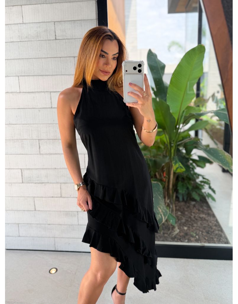 Vestido Gola Alta Anelise Preto