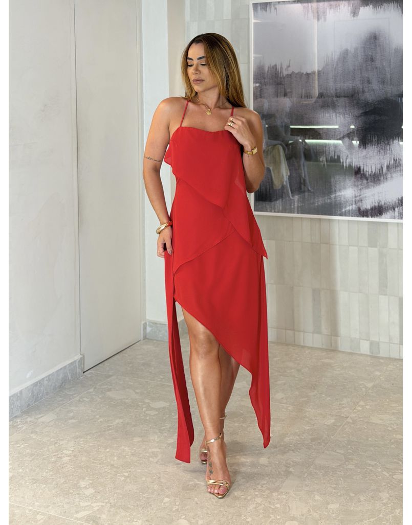 Vestido Midi Assimétrico Angélica Vermelho