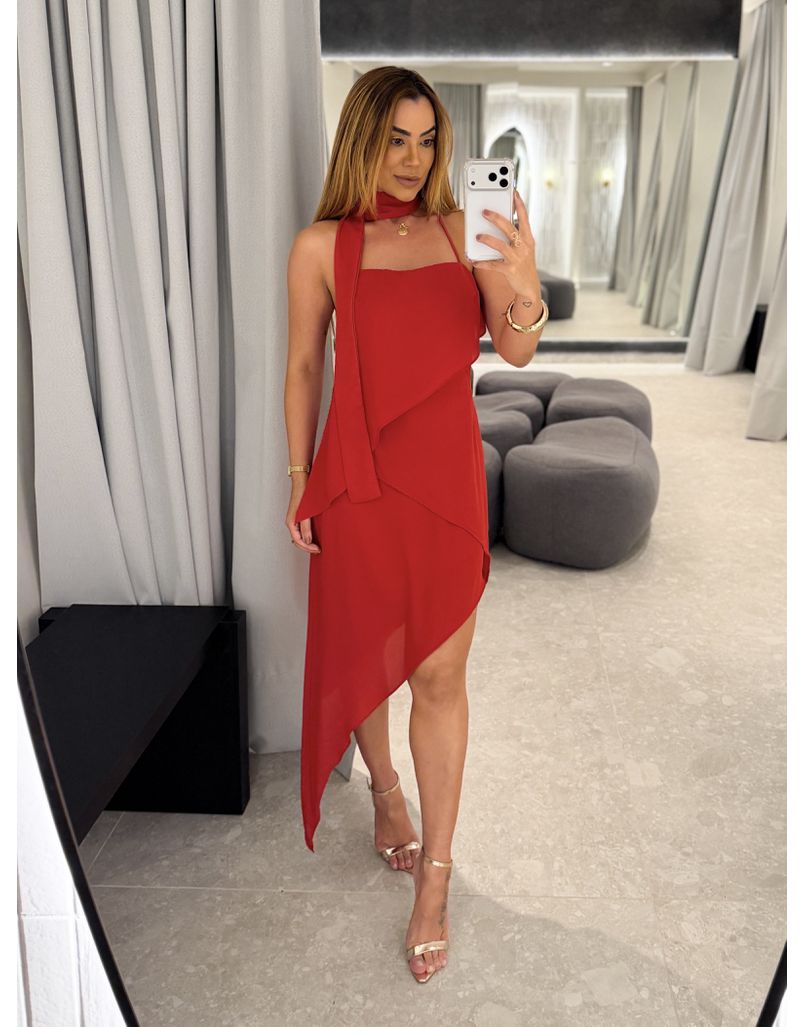 Vestido Midi Assimétrico Angélica Vermelho