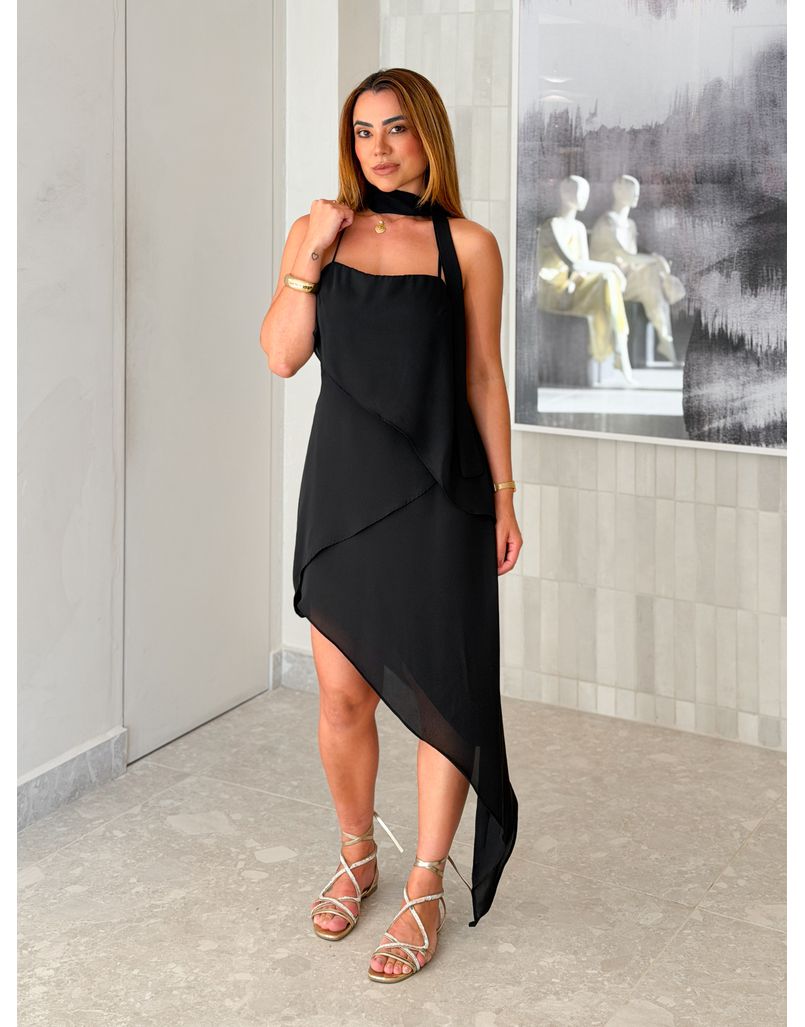 Vestido Midi Assimétrico Angélica Preto