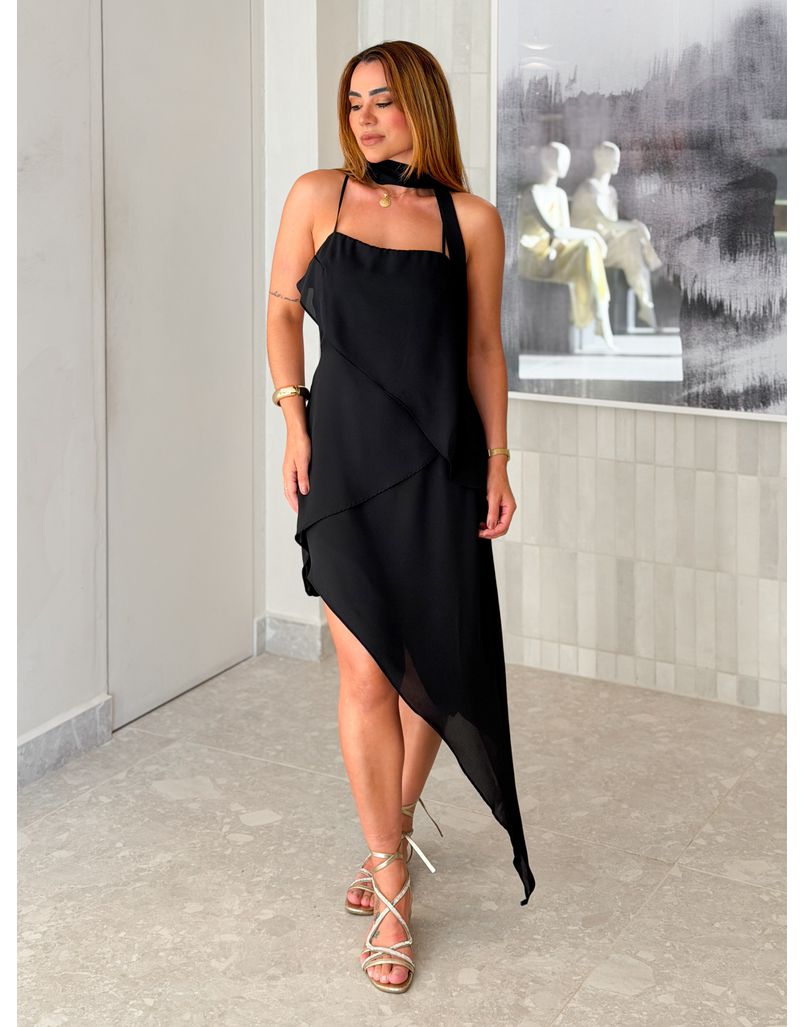 Vestido Midi Assimétrico Angélica Preto