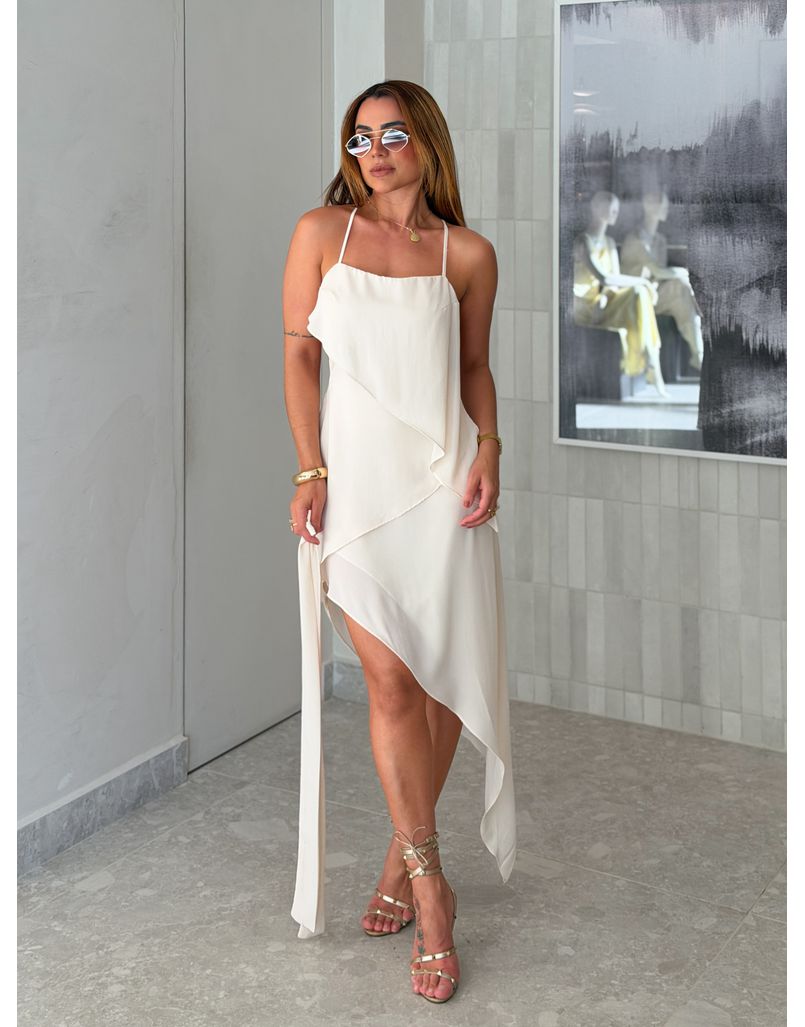 Vestido Midi Assimétrico Angélica Pérola