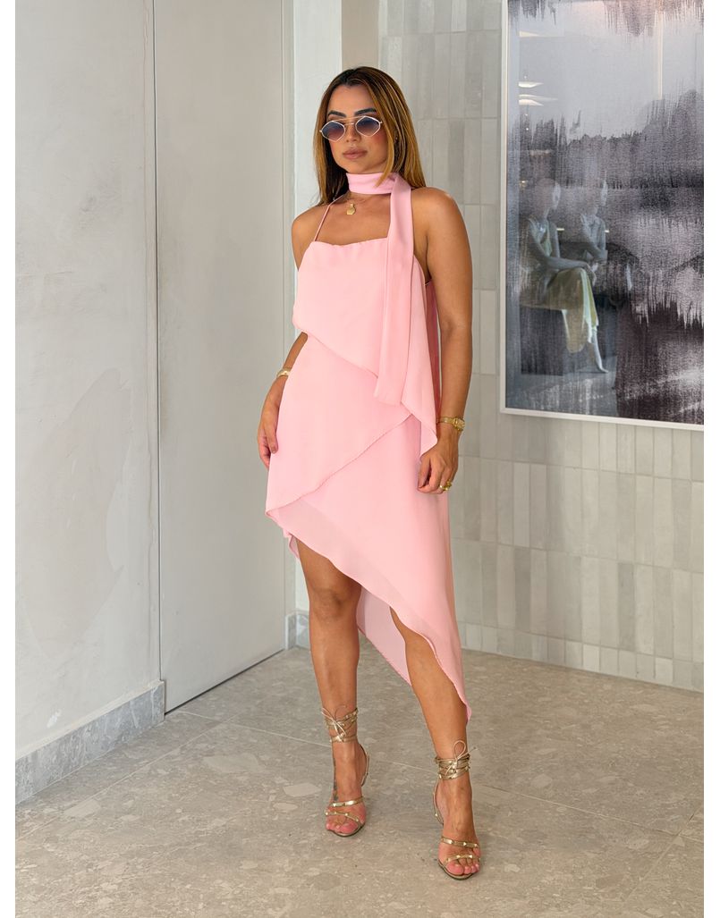 Vestido Midi Assimétrico Angélica Rosa