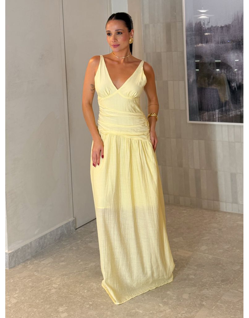 Vestido Franzido Alexia Manteiga