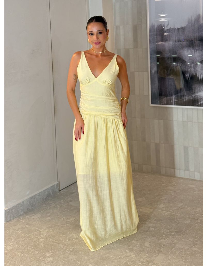 Vestido Franzido Alexia Manteiga