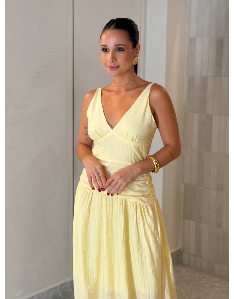 Vestido Franzido Alexia Manteiga