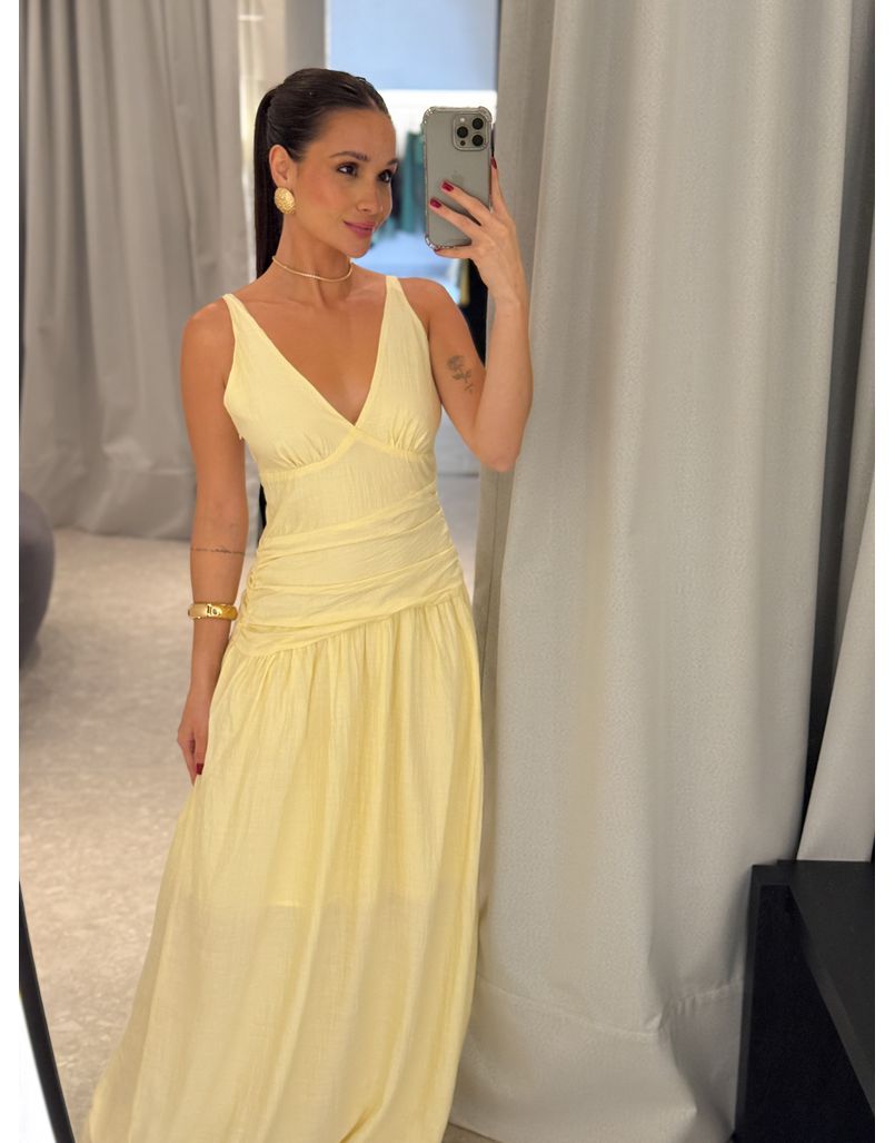 Vestido Franzido Alexia Manteiga