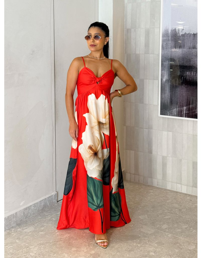 Vestido Estampado Filipinas Vermelho