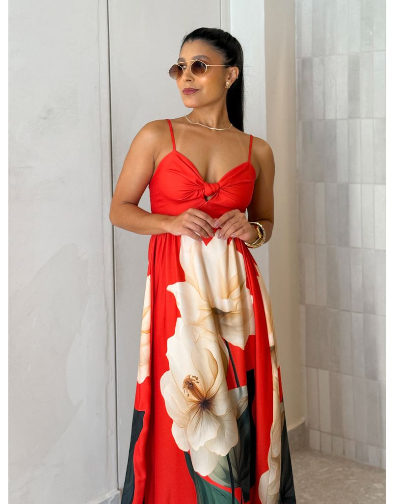 Vestido Estampado Filipinas Vermelho