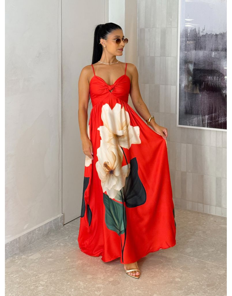 Vestido Estampado Filipinas Vermelho