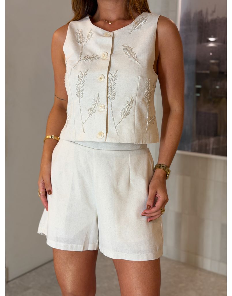 Conjunto Linho Bordado Areia