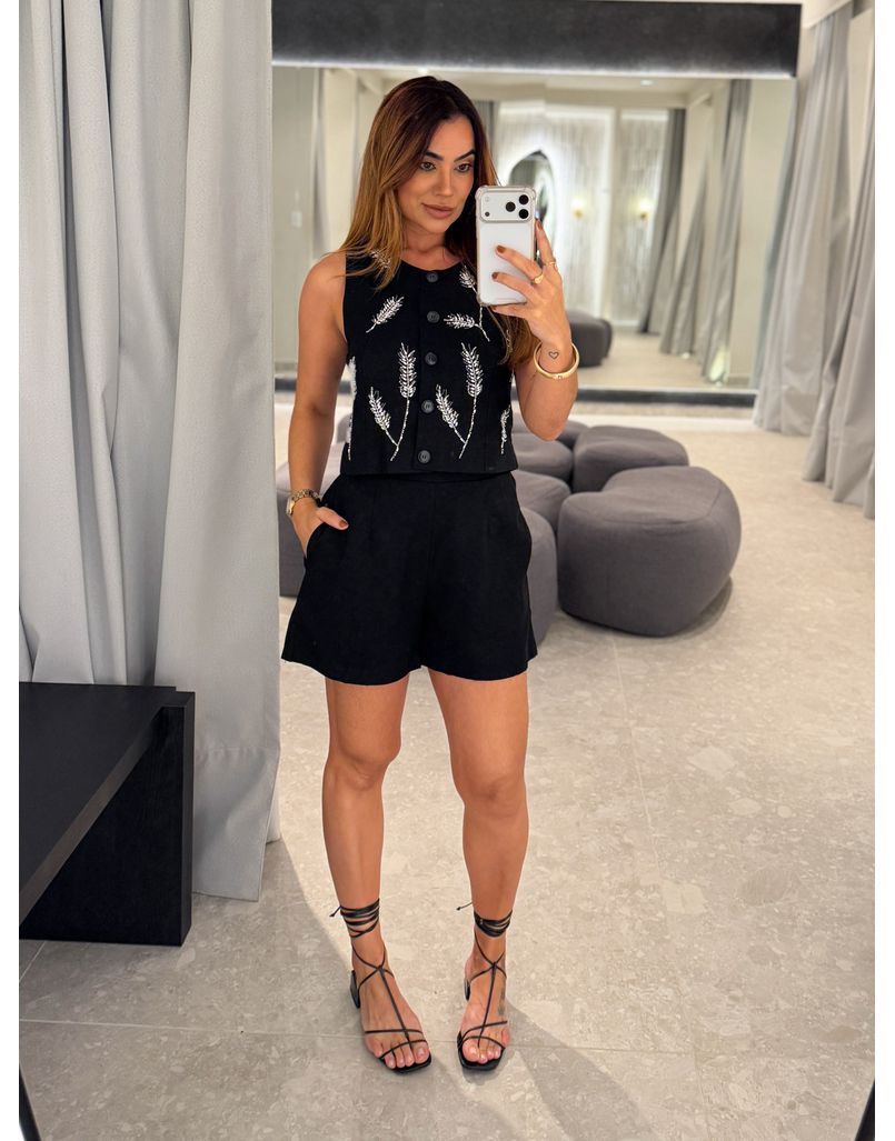 Conjunto Linho Bordado Preto