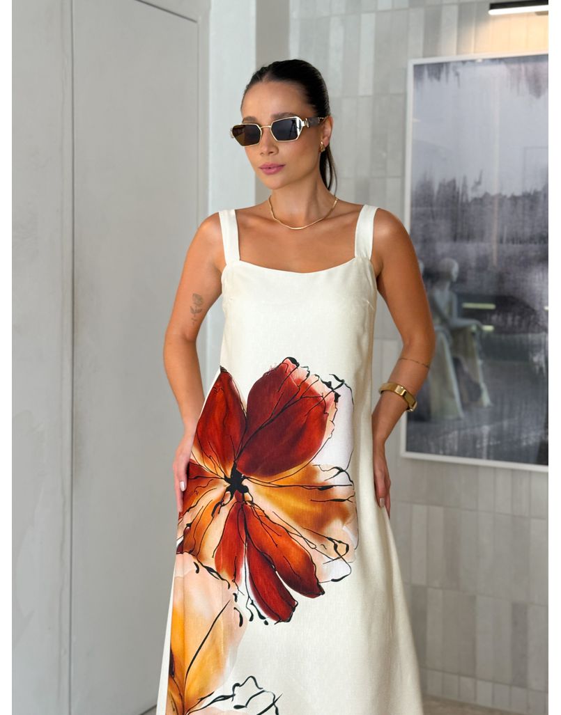 Vestido Estampado Amélia Cáqui