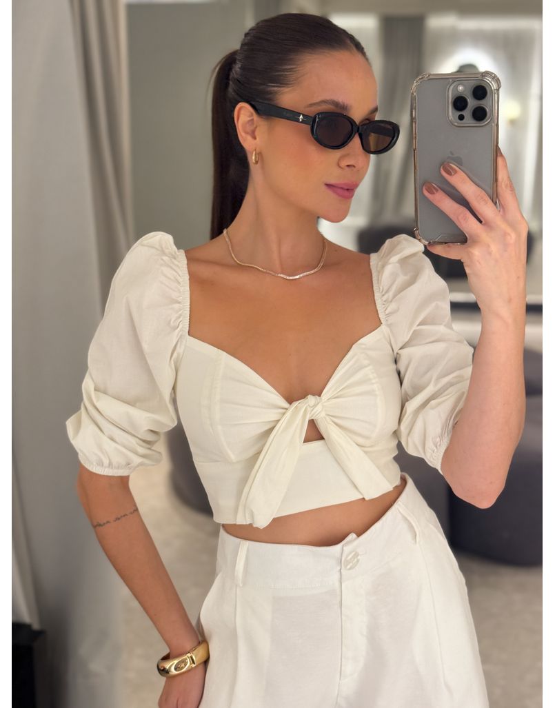 Blusa Tricoline Débora Branca